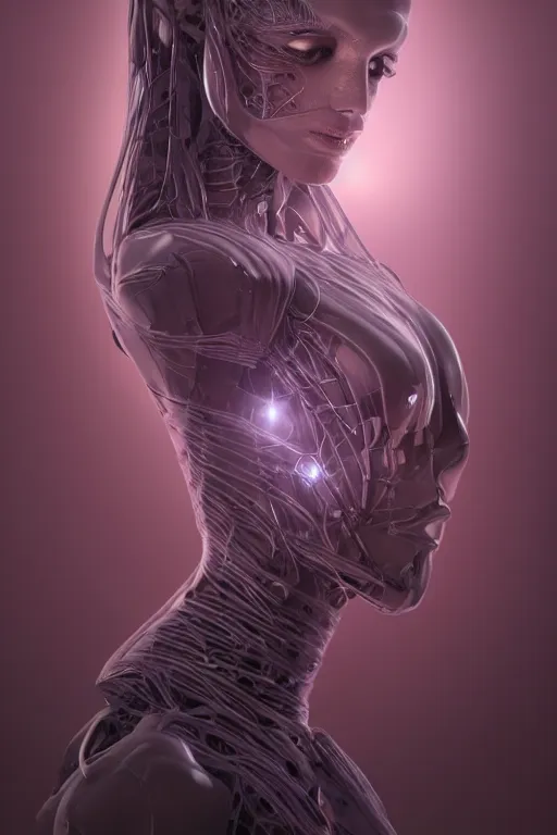 Image similar to biomedical design of an attractive serene android, natural background out of focus, cinematic lighting, intricate, elegant, super highly detailed, art station, concept art, smooth, sharp focus, no blur, no dof, extreme illustration, Photorealism, HD quality, 8k resolution, cinema 4d, 3D, beautiful, delicate, art by artgerm and greg rutkowski and alphonse mucha and loish and WLOP