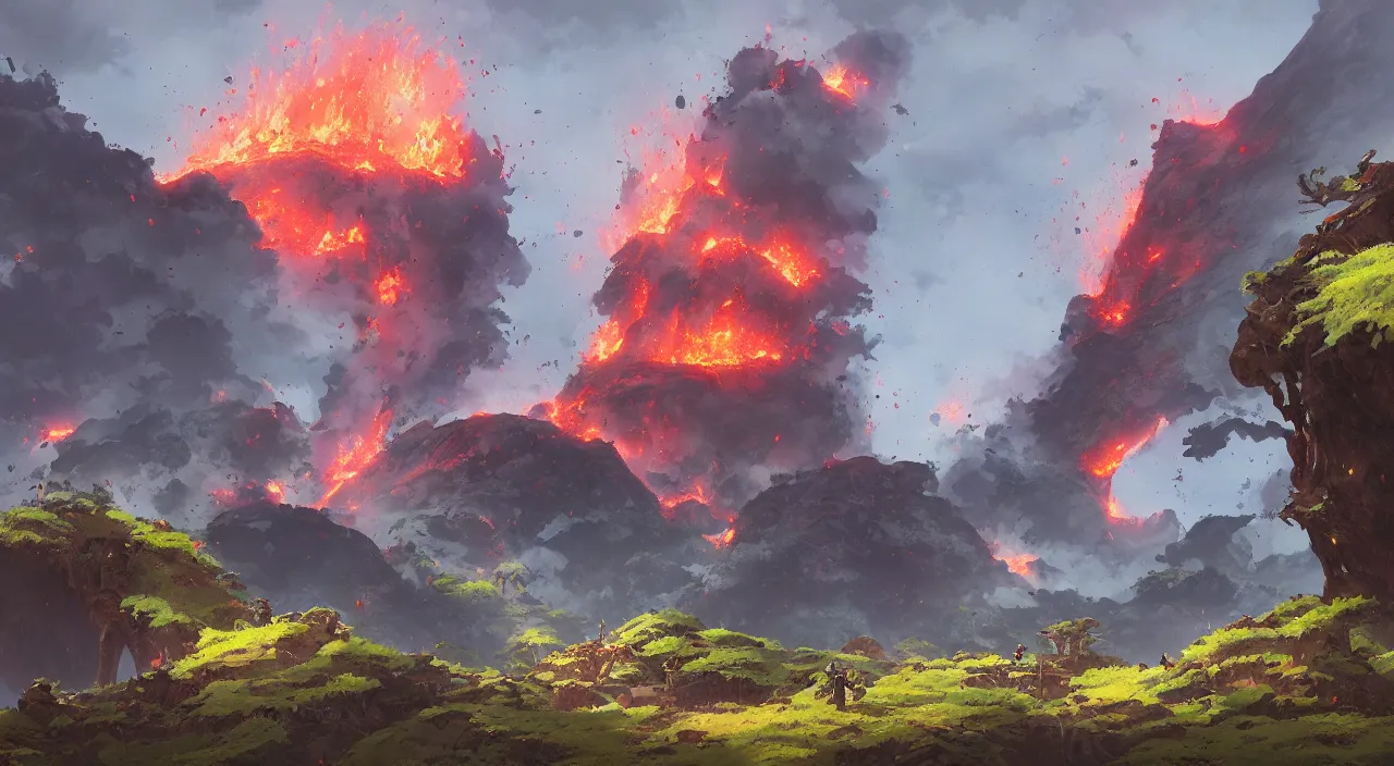 Image similar to volcanic biome, by studio ghibli and greg rutkowski,