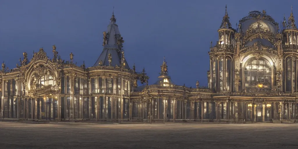 Prompt: extremely detailed ornate stunning sophisticated beautiful elegant victorian airport exterior by Henry Young Darracott Scott and Francis Fowke, stunning volumetric light, stainless steal, concrete, translucent material, beautiful sunset, tail lights