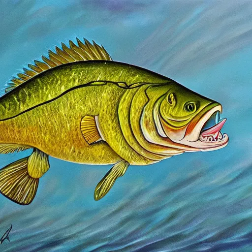 Prompt: highly detailed painting of a largemouth bass