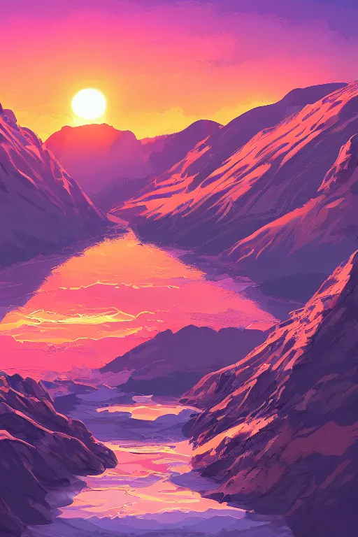 Image similar to sunrise mountain water illustration vector digital art trending on artstation