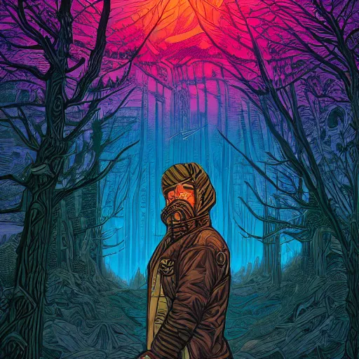 Image similar to a portrait of acharacter in a scenic environment in the style of dan mumford