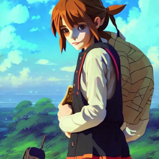 Image similar to beautiful boyish emma watson in majora's mask, wearing oversized mayan bomber jacket with overalls and leotard, bulky poofy bomber jacket with mayan patterns, aztec street fashion, gapmoe yandere grimdark, trending on pixiv fanbox, painted by greg rutkowski makoto shinkai takashi takeuchi studio ghibli, akihiko yoshida