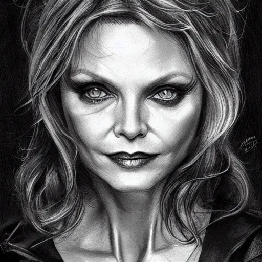 Image similar to amazing lifelike award winning pencil illustration of Michelle pfeiffer as catwoman trending on art station artgerm Greg rutkowski cinematic