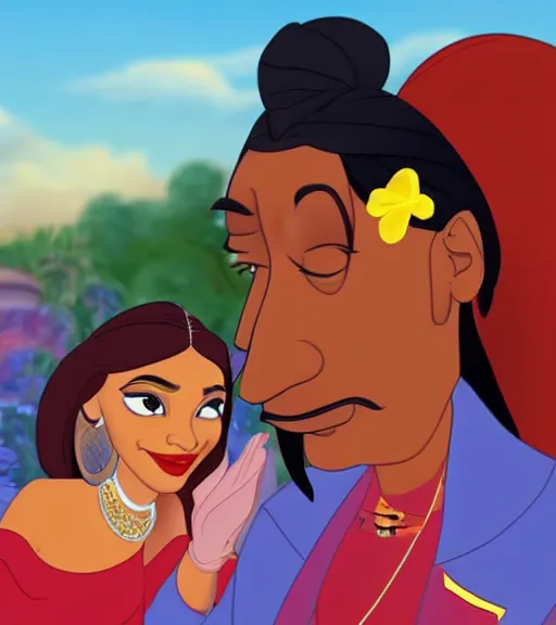 Prompt: Snoop Dogg as a Disney princess, animated movie still.