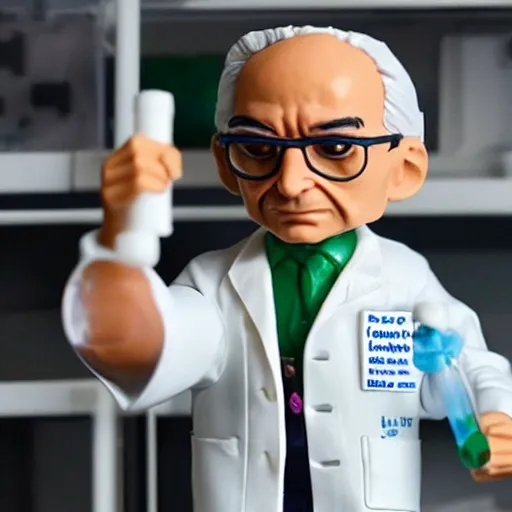 Image similar to albert hofmann wearing a lab coat in his laboratory, stop motion vinyl action figure, plastic, toy, butcher billy style