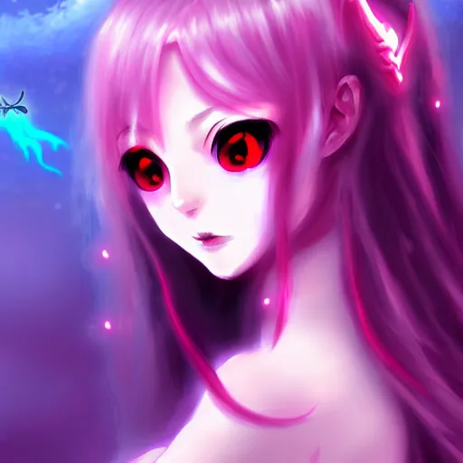 Image similar to demon princess anime girl , anime style , digital painting , digital art , 4k , HD , artstation , devian art