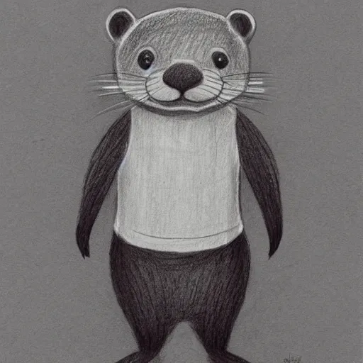 Image similar to an otter in a dress, pencil drawing