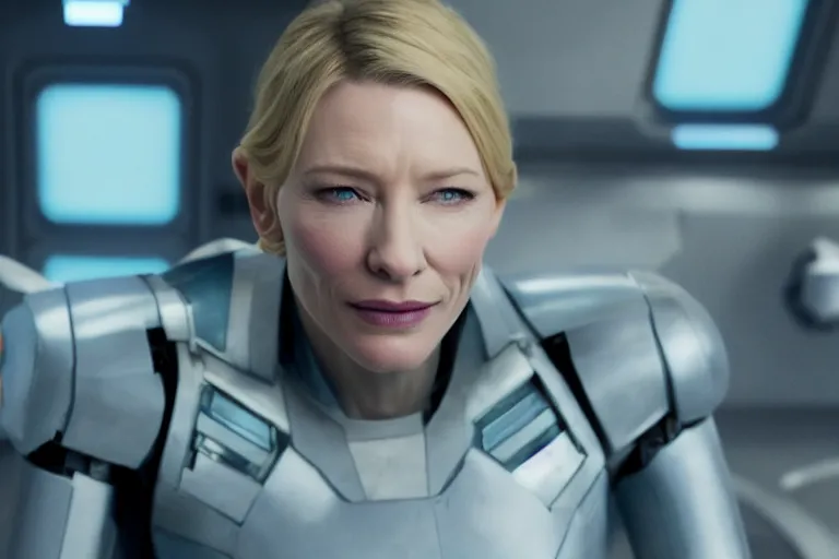 Image similar to cate blanchett on the bridge of a starship,cyborg, 4k,anime, movie still