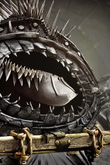 Image similar to very very intricate photorealistic photo of a chain chomp in an episode of game of thrones, photo is in focus with detailed atmospheric lighting, award - winning details