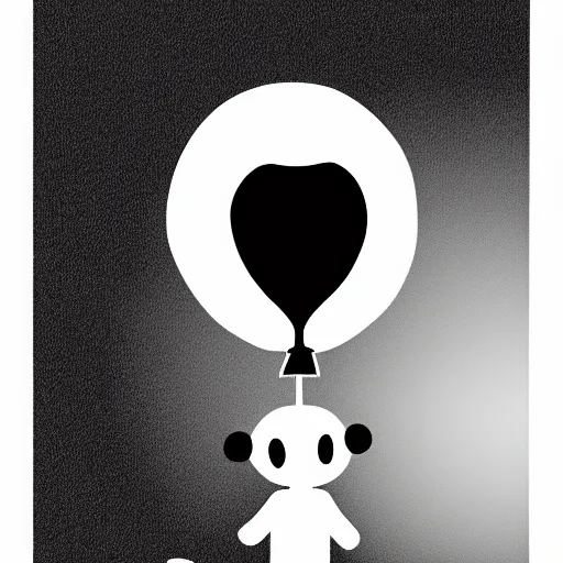 Image similar to book illustration of a balloon character holding a inflated human by a string, book illustration, monochromatic, white background, black and white image