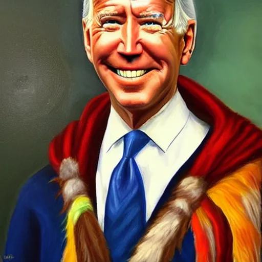 Image similar to glorious oil painting of Joe Biden as a Native American