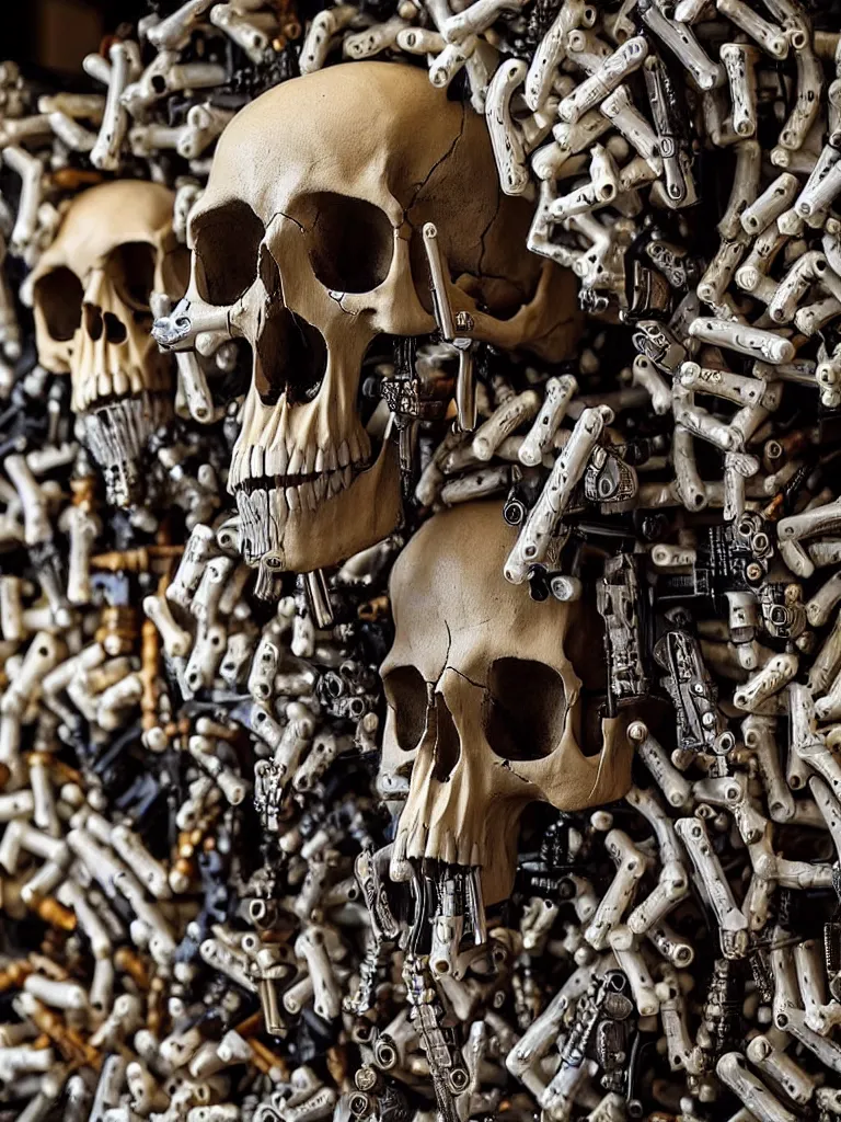 Image similar to animal skull made of rifles, animal bones made of guns, ultra-realistic, intricate details photograph