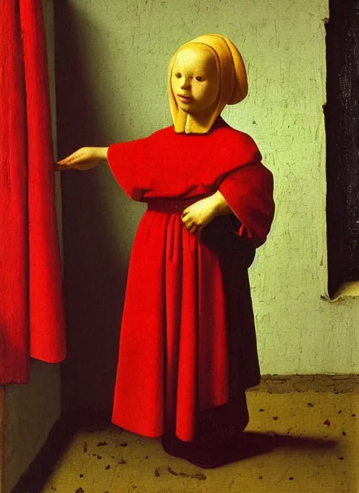 Image similar to red cloth, medieval painting by jan van eyck, johannes vermeer