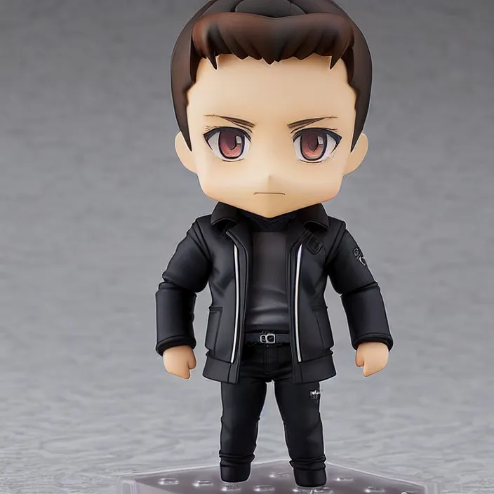 Image similar to One! Anime Nendoroid figurine of ELON MUSK Wearing Leather Jacket And Black Pants, fantasy, figurine , product photo