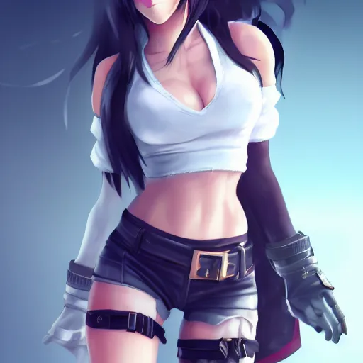 Image similar to head to toe shot of tifa lockhart by wlop, rossdraws, mingchen shen, bangkuart, sakimichan, yan gisuka, jeongseok lee, artstation, 4k