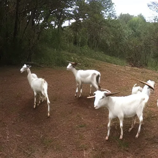 Prompt: trailcam footage of goats conducting a seance