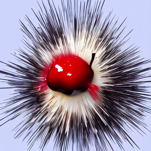 Image similar to Exploding cherry, 3d render, white background, realistic explosion