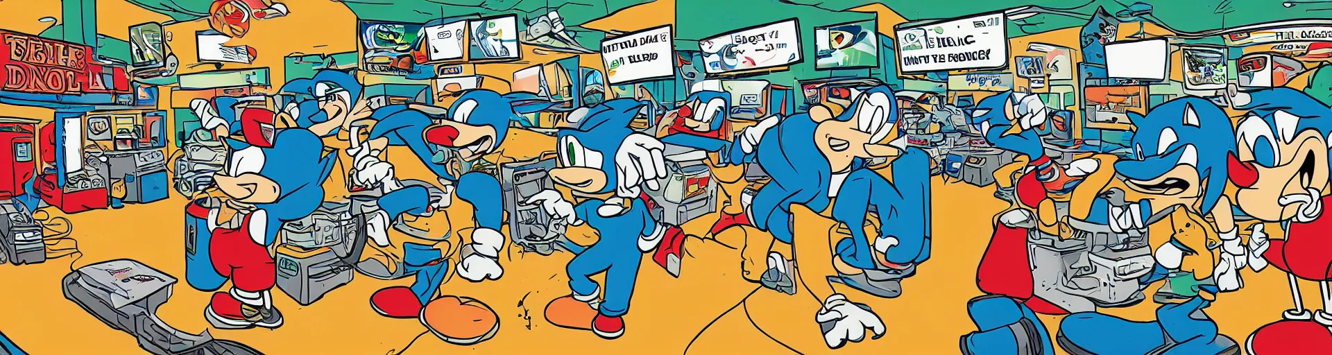 Image similar to Tim Dillon working at Sonic because he lost all of his money leverage trading bitcoin, mike judge art style, 90s mtv illustration