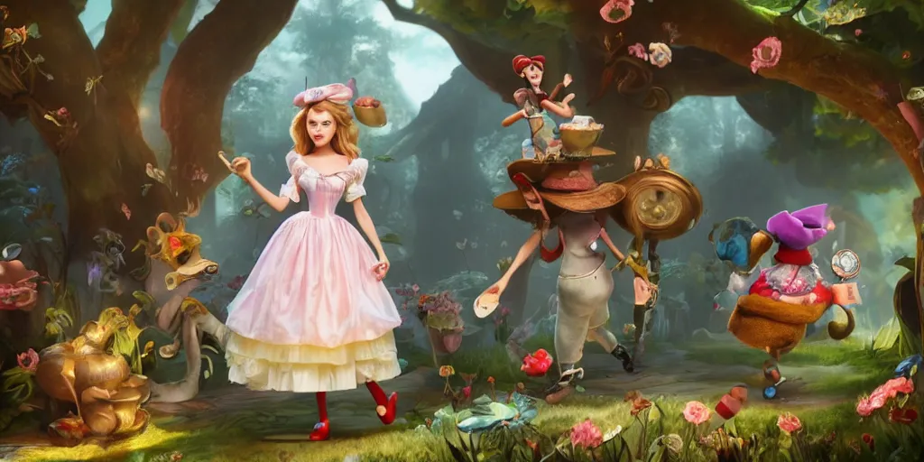 Prompt: a insanely intricate beautifull 3 d render of alice in wonderland, beauty cute faces, cute characters, unreal engine, 8 k resolution, cell shaded render, soft dramatic lighting, cinematic, insane details, subsurface scattering, anti aliashing, pixar,