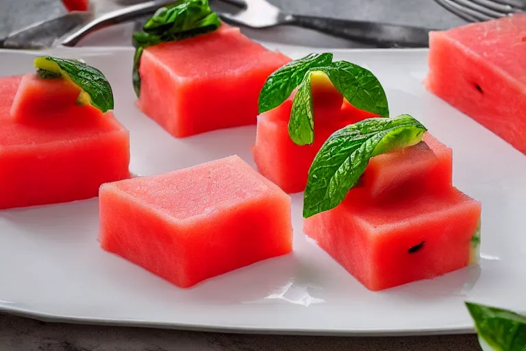 Image similar to watermelon and swiss cheese aspic, food photography,