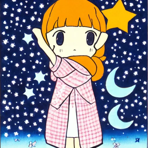 Image similar to A cute girl holding a basket full of stars, Japanese cartoon style