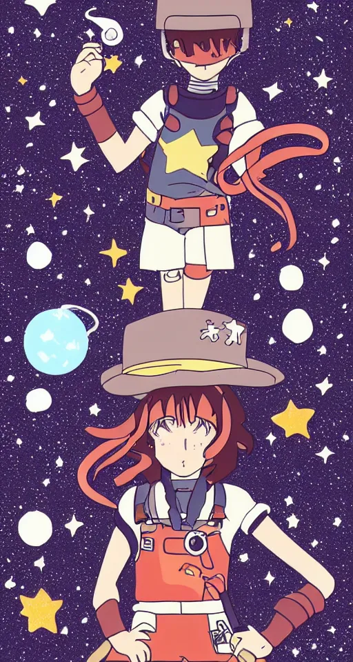 Prompt: a young cowgirl in space smoking a cigarette while spacewalking, stars and galaxies visible, sad and introspective, highly detailed, 9 0 s anime style