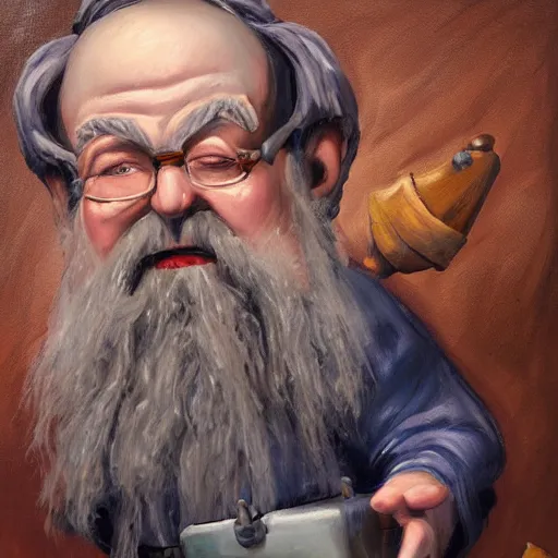 Image similar to an old professor experimenting with deadly gnomes, higly detailed, oil painting, mystic