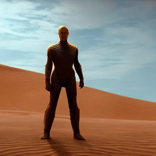 Image similar to a beautiful athletic male god alien with holographic skin, dune movie still, cinematic, beautiful, 8 k