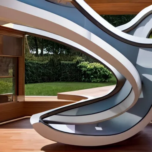 Image similar to a dream house in the shape of a mobius strip.