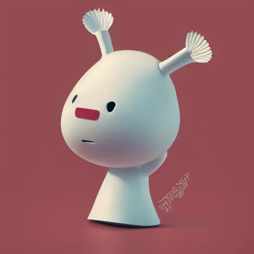 Image similar to a big head Moomin, two tiny horns, 3D art, Finnish green, Baymax style, sweetness, technology, futurism, kawaii, Marina Dieul, Monchhich, Kristina Shablina, 8K