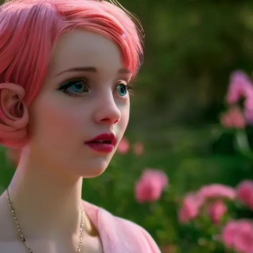 Image similar to Peach as a pixie dream girl in an A24 film aesthetic!!!