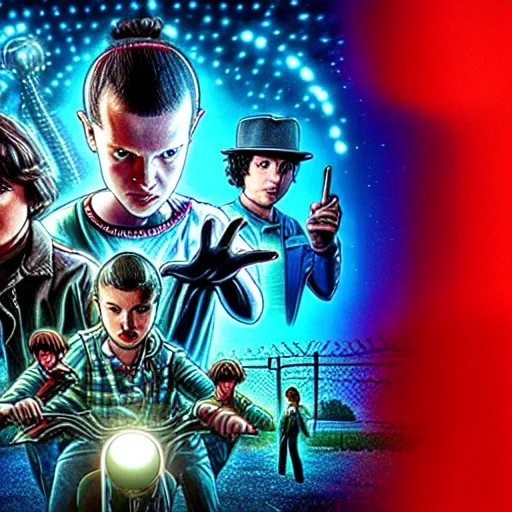 Image similar to futuristic stranger things, 8k ultra hd, hyper detailed