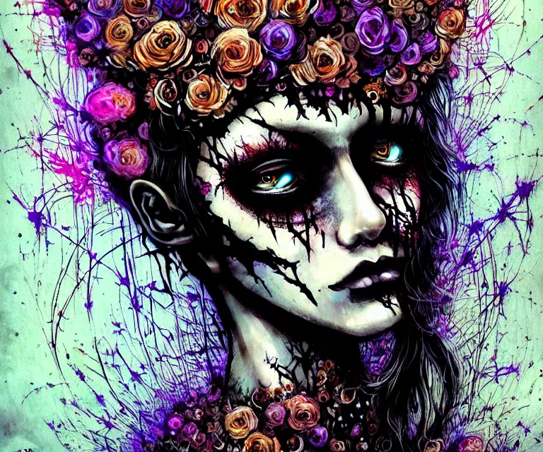 Image similar to gothic mute hybrid cyborg warrior girl of flowers, cybor clothes shaping love!, freedom fighter, eerie, cinematic, epic, 8 k, ultra realistic,. | a psychedelic, illustration by albrecht durer, concept art in style of carne griffiths artwork by xsullo. | backround of beautiful floweres floatingby elson, peter kemp, peter