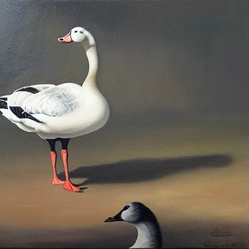 Image similar to oil painting of a goose with dozens of eyes all over its body