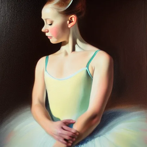 Image similar to portrait of a ballerina, very thick and wet oil paint, 8 k, cinematic light, shadows, reflection highlights in the paint, in the style of joseph lee,