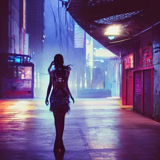 Prompt: romantic cyberpunk portrait of a Colombian girl, UE5, dramatic lighting