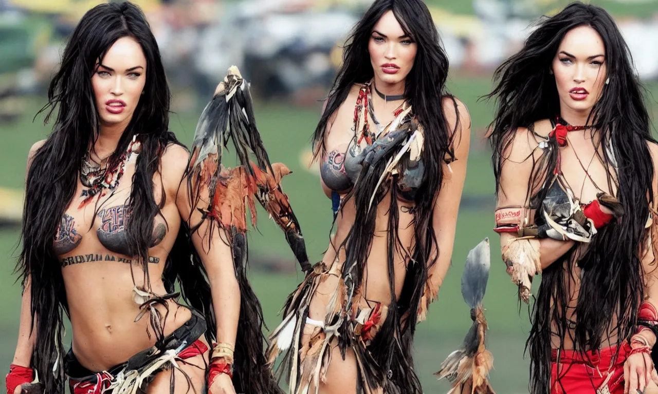 Prompt: a megan fox as a tribe girl