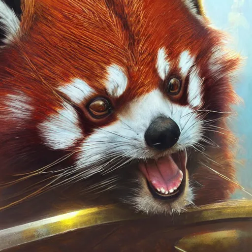 Prompt: red panda as a realistic fantasy knight, closeup portrait art by donato giancola and greg rutkowski, realistic face, digital art, trending on artstation, symmetry!!, no helmet