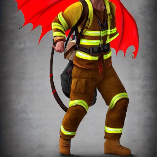 Prompt: a photorealistic muscular dragon firefighter,