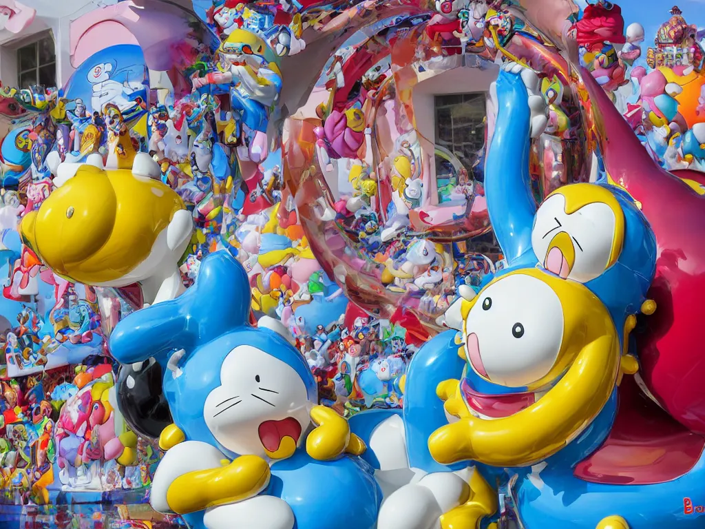 Prompt: Jeff Koon’s Doraemon Dorami Fractal Dragon statue, painted by Botero
