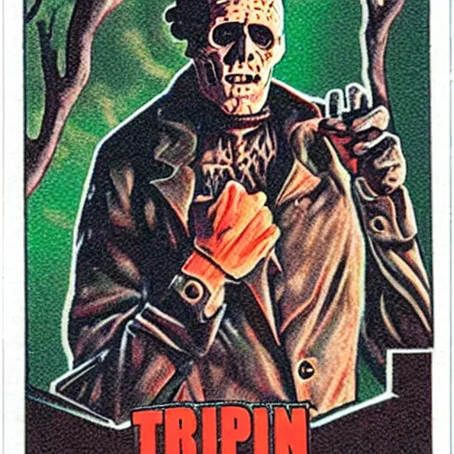 Prompt: Topps Collectable Card, Retro, Frankenstein, Holographic, 3D , Halloween Scene