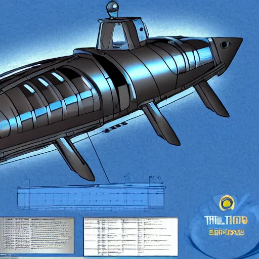 Image similar to trilobite submarine concept design, blueprint, engineering design