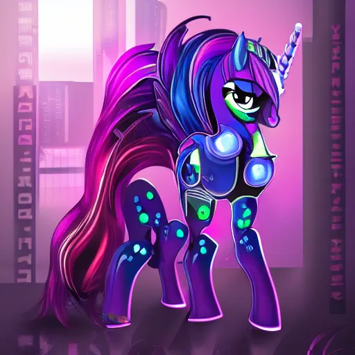 Image similar to Cyberpunk My Little Pony