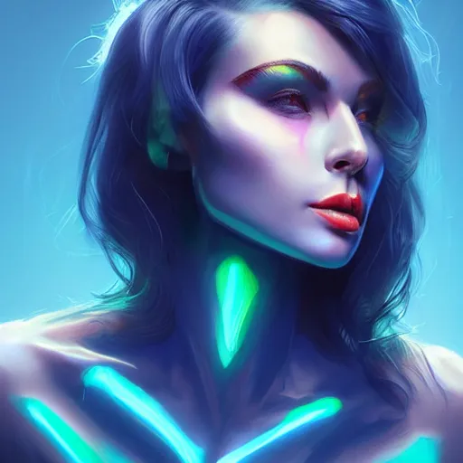 Prompt: electric woman, cute - fine - face, pretty face, oil slick hair, realistic shaded perfect face, extremely fine details, realistic shaded lighting, dynamic background, artgerm, 8 k ultra realistic, highly detailed, art by raphael lacoste