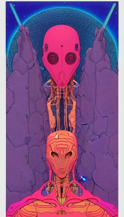 Image similar to ( ( ( ( a humanoid creature from another planet. ) ) ) ) by mœbius!!!!!!!!!!!!!!!!!!!!!!!!!!!, overdetailed art, colorful, artistic record jacket design