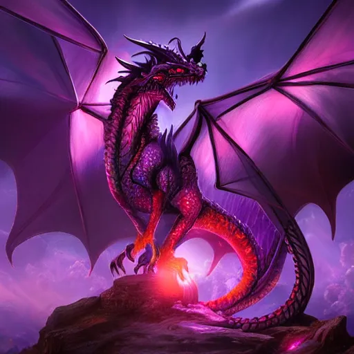 fantasy dragon with glowing purple eyes, high detail, | Stable Diffusion