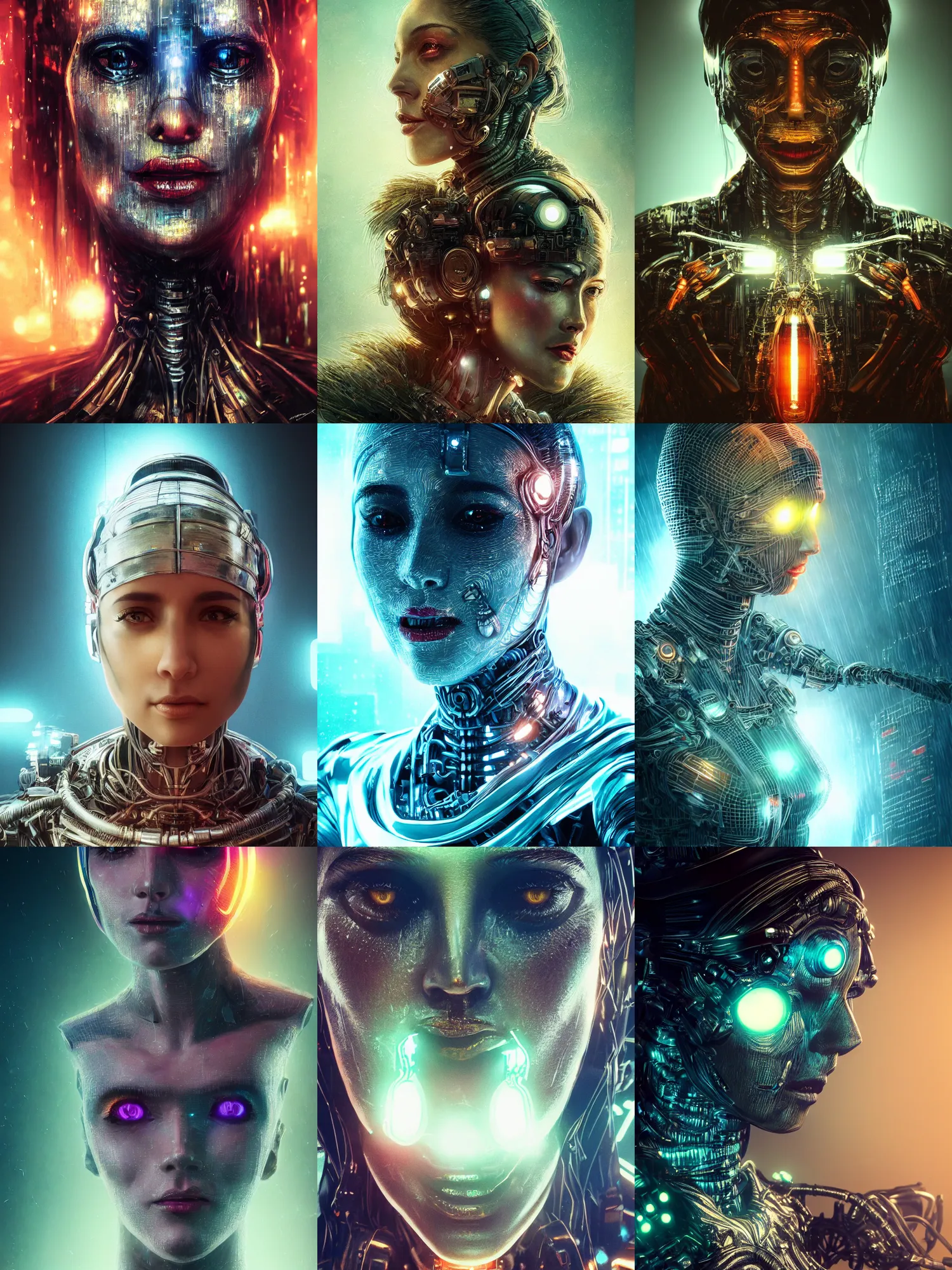 Prompt: portrait art of 8k ultra realistic retro futuristic mummy , lens flare, atmosphere, glow, detailed,intricate,blade runner, cybernetic, full of colour, cinematic lighting, trending on artstation, 4k, hyperrealistic, focused, extreme details,unreal engine 5, cinematic, masterpiece, art by ayami kojima, giger