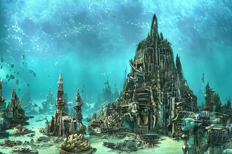 Image similar to underwater city, photograph,