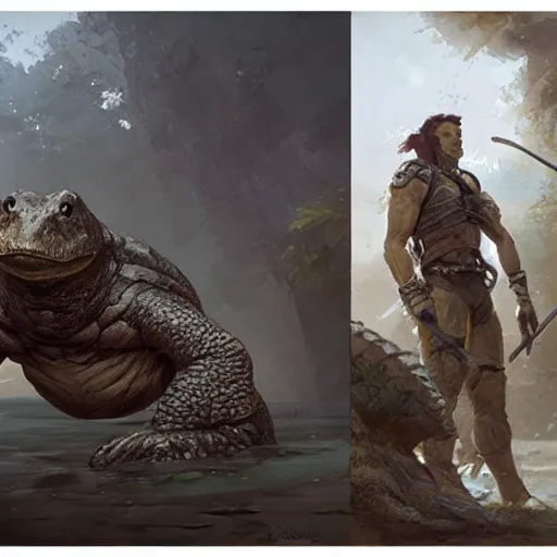 Image similar to anthropomorphic snapping turtle hero, greg rutkowski